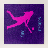 Softball Lila Glitzer Girls Jigsaw Puzzle (Horizontal)