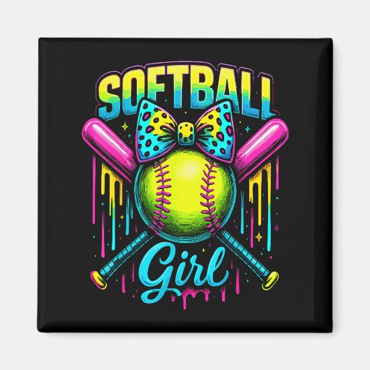 Softball-Mädchen-Drip Lustiger Softball-Spieler Magnet (Vorne)