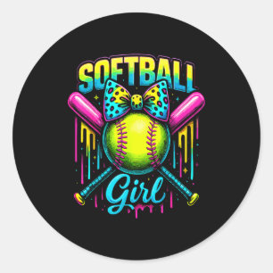 Softball-Mädchen-Drip Lustiger Softball-Spieler Runder Aufkleber