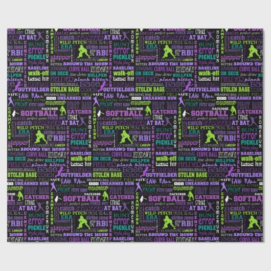 Softball-Mädchen-Schwarzes 1 Geschenkpapier (Flach)