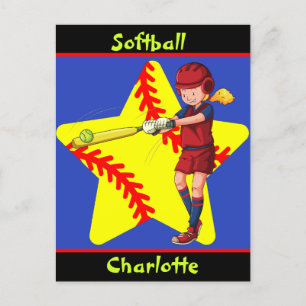 Softball Mädchen Star Batter Schwung Personalisier Postkarte