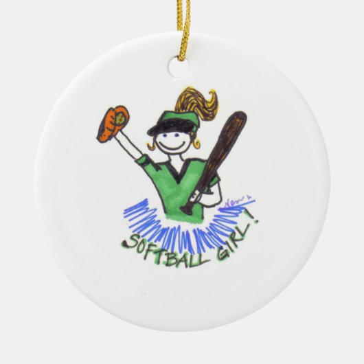 Softball-Mädchen-Verzierung Keramikornament (Vorne)