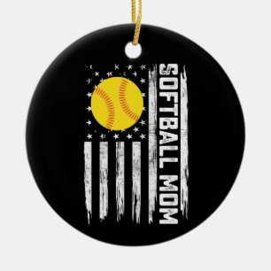 Softball-Mama Amerikanische US-Flagge Vintage Mutt Keramik Ornament
