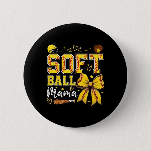 Softball-Mama Coquette-Schleife Softball-Mutter Mu Button (Vorderseite)