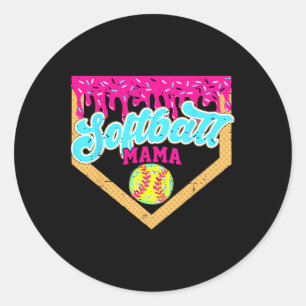 Softball-Mama-Drip Lustiger Spieltags-Softball-Eis Runder Aufkleber