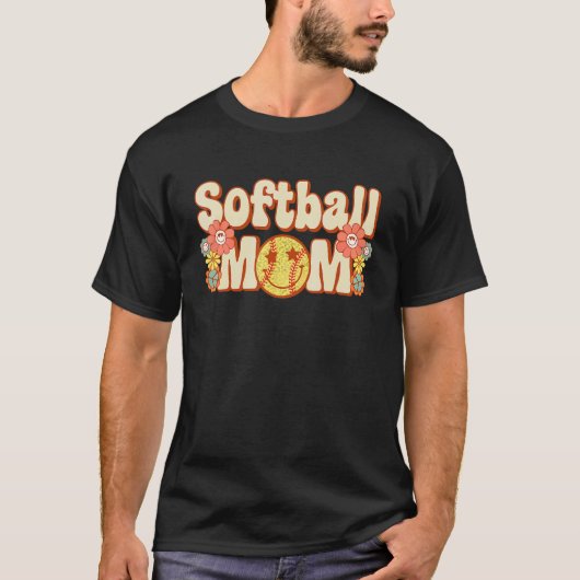 Softball Mama Game Day Vibes Mütter Day Groovy Ret T-Shirt (Vorderseite)