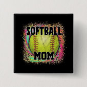 Softball Mama Gefärbte Krawatte Leopard Print Yell Button (Vorderseite)