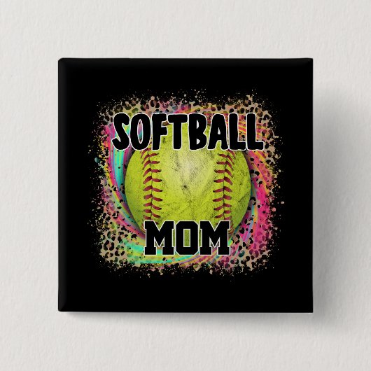 Softball Mama Gefärbte Krawatte Leopard Print Yell Button (Vorderseite)