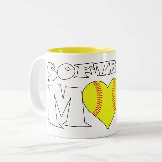 Softball Mama Herzgestalterischer Fußball-Softball Zweifarbige Tasse (Vorderseite Links)