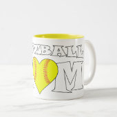 Softball Mama Herzgestalterischer Fußball-Softball Zweifarbige Tasse (VorderseiteRechts)