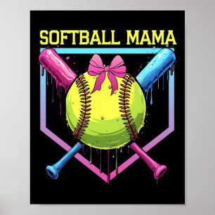 Softball Mama Home Plate Drip Coquette Bow Damen S Poster
