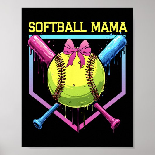 Softball Mama Home Plate Drip Coquette Bow Damen S Poster (Vorne)