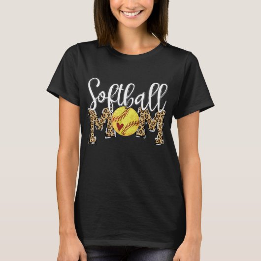 Softball Mama Leopard Baseball Mama Muttertag T-Shirt (Vorderseite)