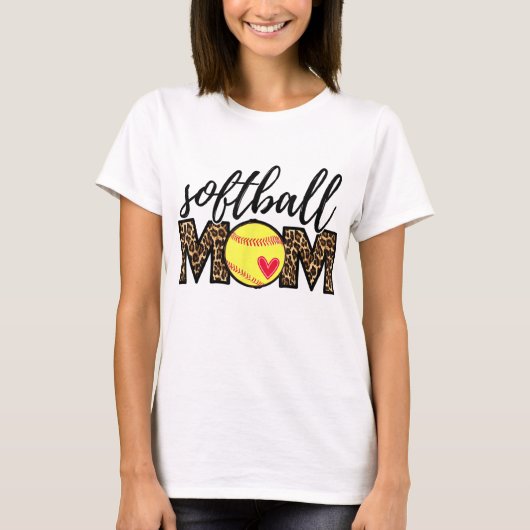Softball Mama Leopard Funny Baseball Mama Mutter D T-Shirt (Vorderseite)