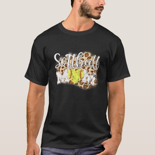Softball Mama Leopard Funny Baseball Mama Mutter D T-Shirt (Vorderseite)