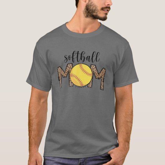 Softball Mama Leopard Funny Baseball Mama Mutter D T-Shirt (Vorderseite)