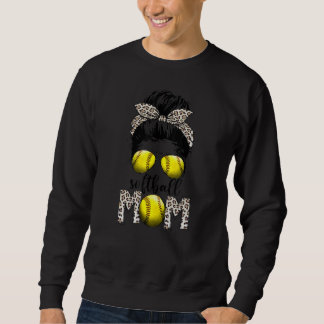 Softball Mama Life Leopard Messy Bun Game Day Sweatshirt
