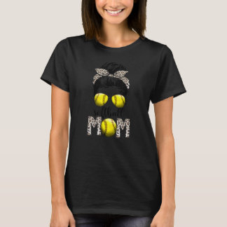 Softball Mama Life Leopard Messy Bun Game Day T-Shirt