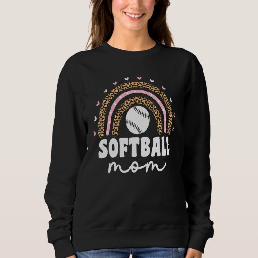Softball Mama Mama Leopard Rainbow Catcher Pitcher Sweatshirt (Vorderseite)