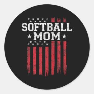 Softball Mama Proud American Flag Usa Patriot Patr Runder Aufkleber