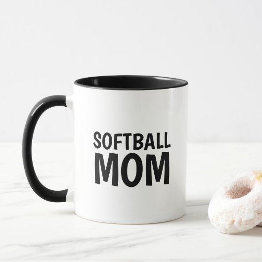 Softball-Mama, Schwarz-weiße Zwei-Tone-Kaffee-Tass Tasse (Mit Donut)