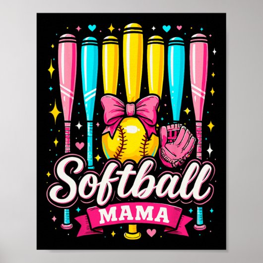 Softball Mama Softball Coquette Bow Softball Poster (Vorne)