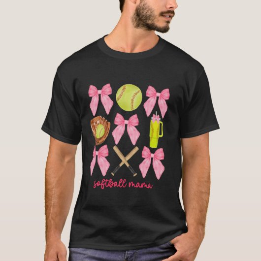 Softball Mama Softball Coquette Bow T-Shirt (Vorderseite)