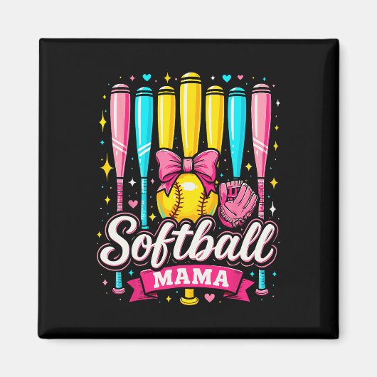 Softball Mama Softball Kokette Bow Softball Magnet (Vorne)