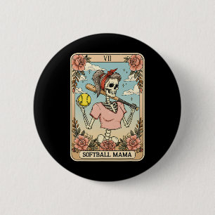 Softball Mama Tarotkarte Skelett Halloween Retro  Button