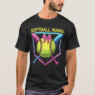 Softball Mama Zuhause Plate Tropfen Coquette Bow W T-Shirt