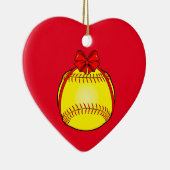 Softball mit einem Bogen am Weihnachten Keramikornament (Rechts)