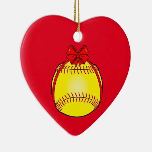 Softball mit einem Bogen am Weihnachten Keramikornament (Rechts)