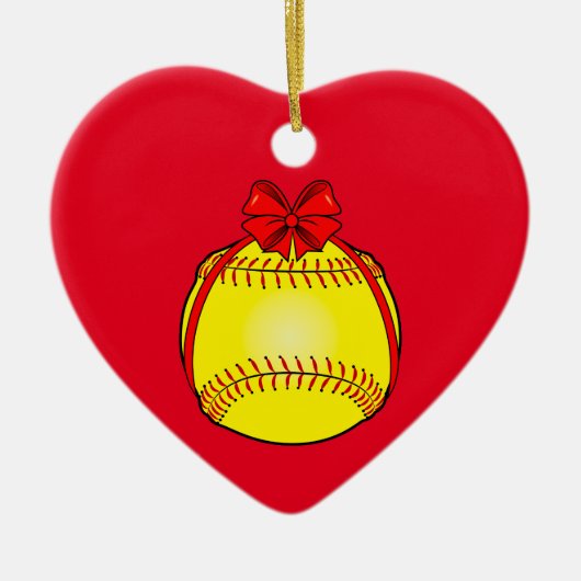 Softball mit einem Bogen am Weihnachten Keramikornament (Vorne)