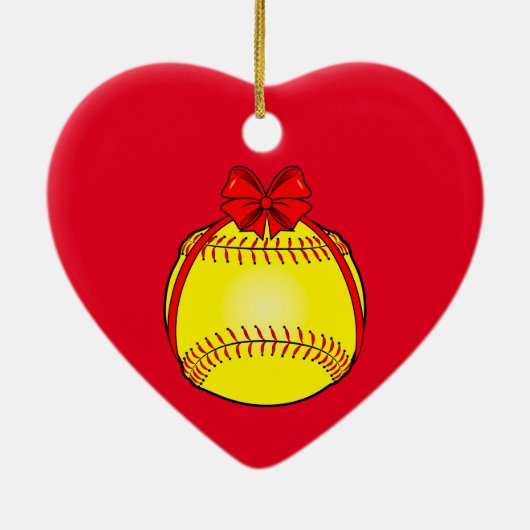 Softball mit einem Bogen am Weihnachten Keramikornament (Hinten)