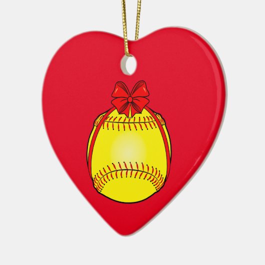 Softball mit einem Bogen am Weihnachten Keramikornament (Links)