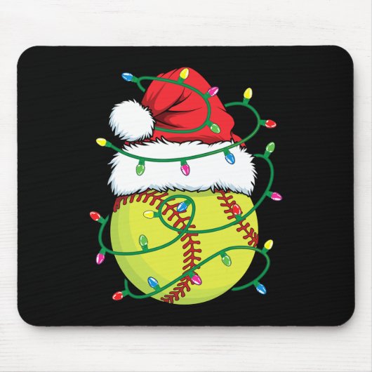 Softball mit Weihnachtsmannmütze Men Boys Weihnach Mousepad (Vorne)