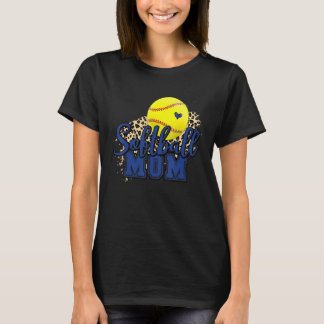 Softball Mom Softball Blue Leopard For Mother's Da T-Shirt