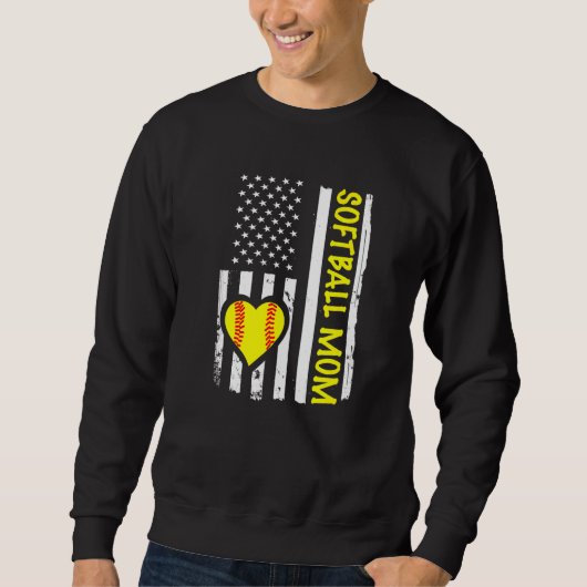 Softball Mom USA Flag Heart Sweatshirt (Vorderseite)