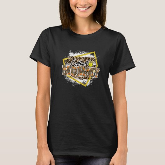 Softball Mommy Leopard Bleached Family Matching T-Shirt (Vorderseite)