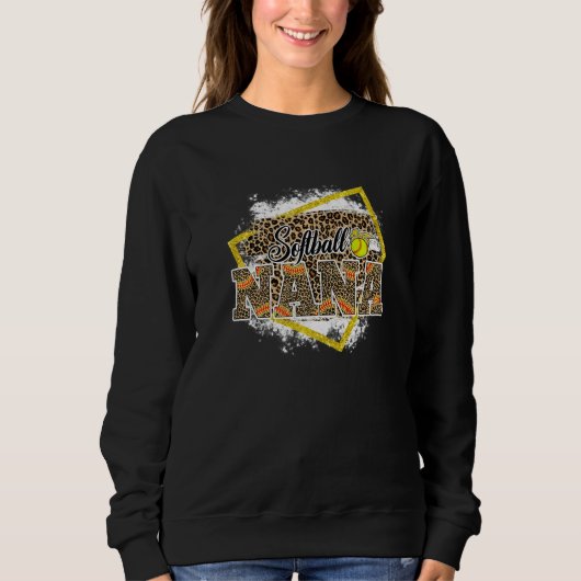 Softball Nana Leopard Bleached Family Matching Sweatshirt (Vorderseite)