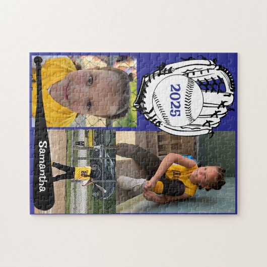 Softball oder Baseball 3 Foto Jigsaw Puzzle Blue (Horizontal)
