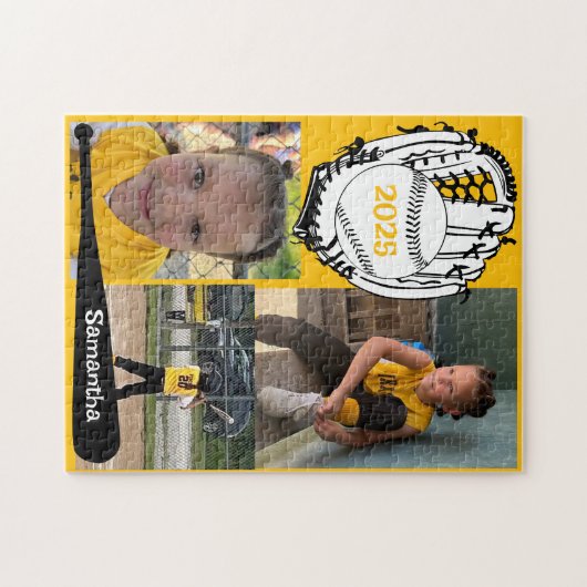 Softball oder Baseball 3 Foto Jigsaw Puzzle Gelb (Horizontal)