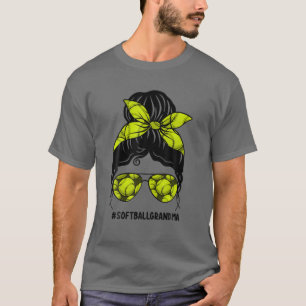 Softball Oma Life Frame Messy Bun Hair Sunglas T-Shirt