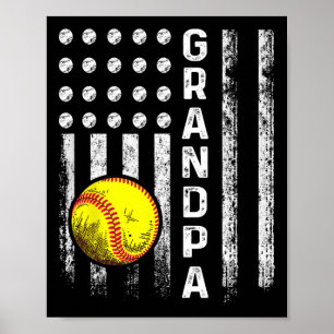 Softball Opa Amerikanische Flagge Vatertag 4. Juli Poster