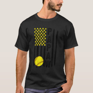 Softball Papaw Grandpa Us Flag Softball Player Pap T-Shirt