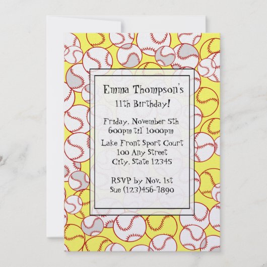 Softball-Party Einladung (Vorderseite)