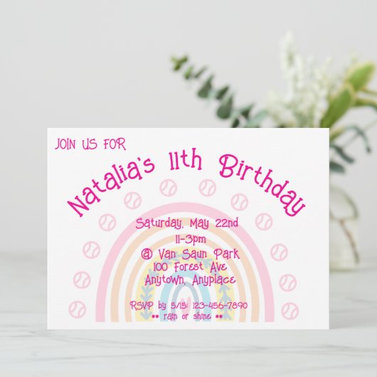 Softball Party Geburtstagsfeier Einladung (Stehend Vorderseite)