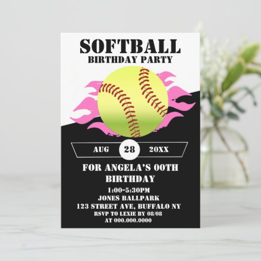 Softball Pink Fire Geburtstagsparty (Stehend Vorderseite)