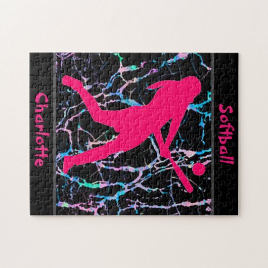 Softball Pink / Schwarz / Silber Puzzle (Horizontal)