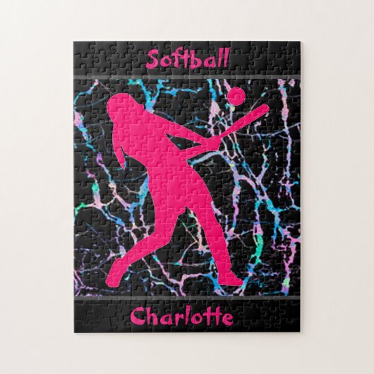 Softball Pink / Schwarz / Silber Puzzle (Vertikal)